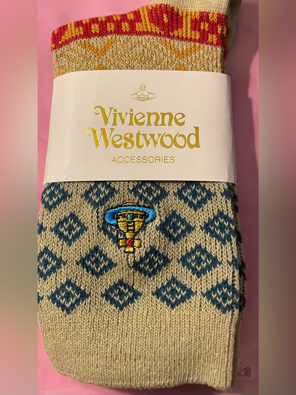 Vivienne Westwood Red, Beige and Blue Patterned Knit Socks